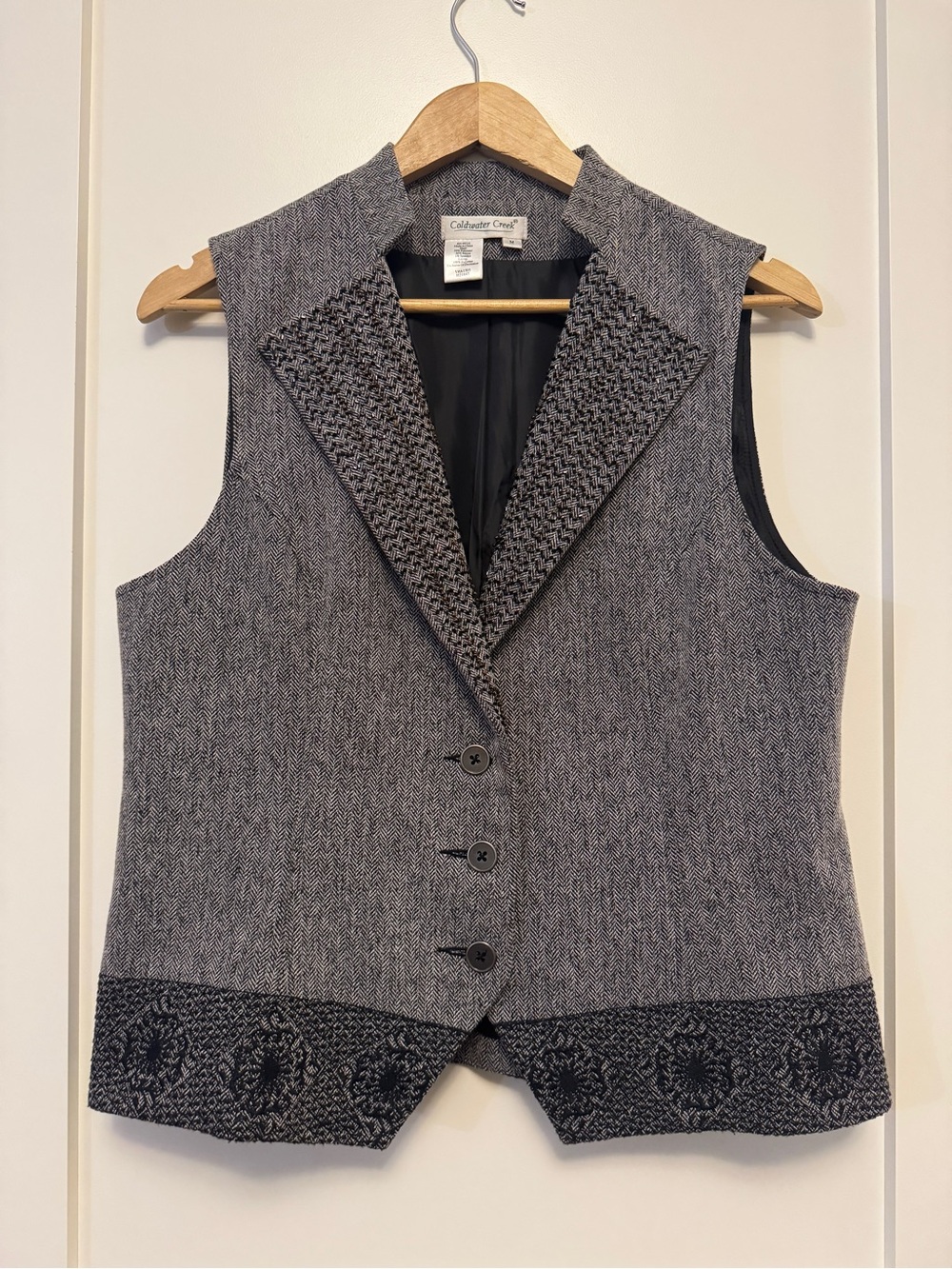 Coldwater Creek Herringbone Embroidered Beaded Wool-Blend Vest M